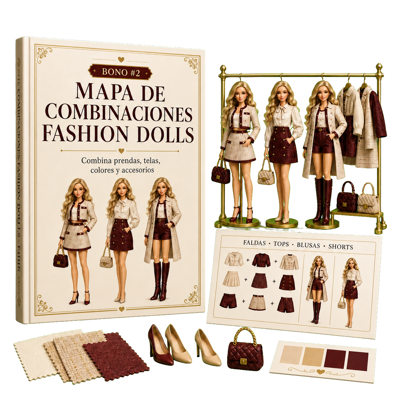 Mapa de combinaciones Fashion Dolls con guía, looks y tarjeta de combinaciones