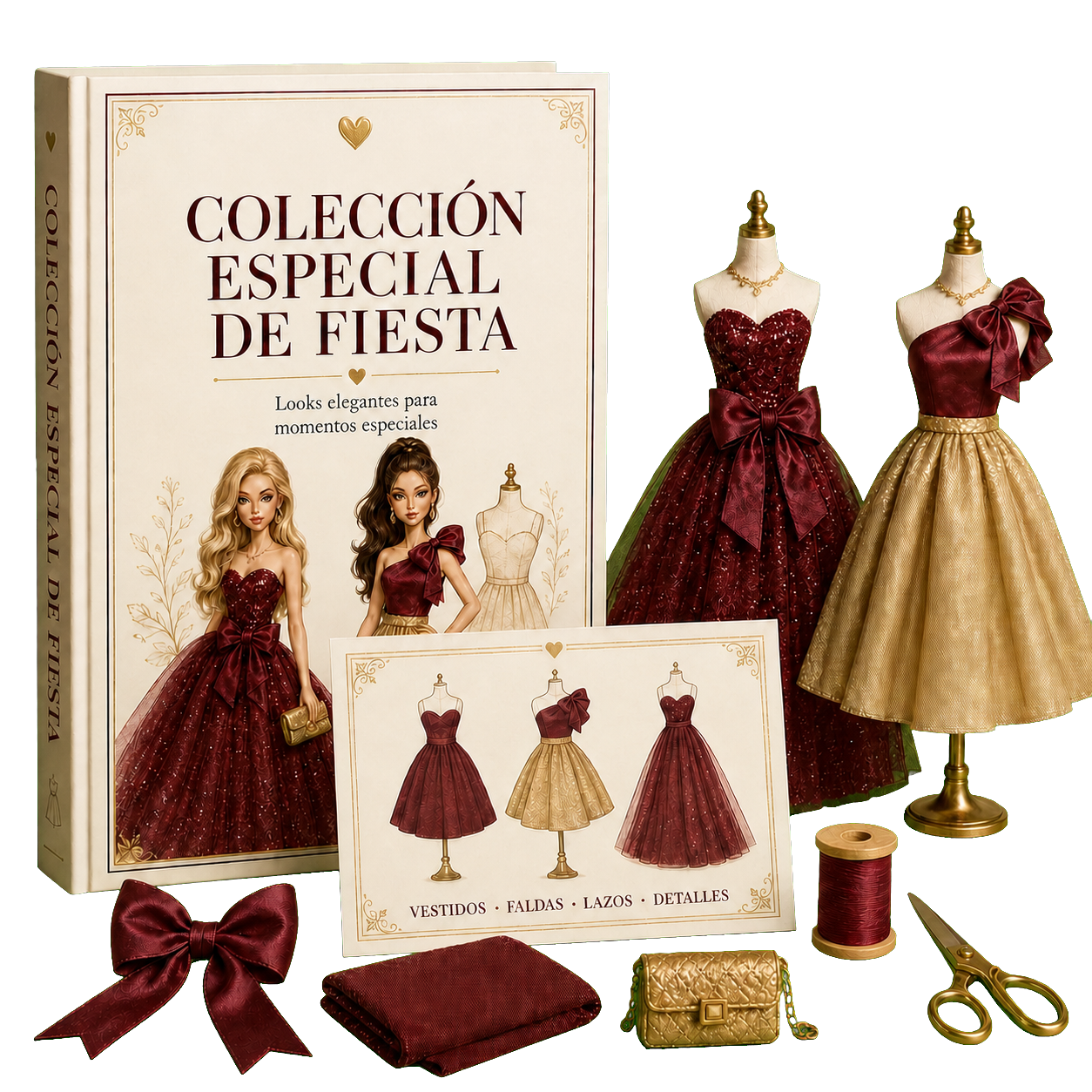 Colección especial de fiesta con guía, vestidos y tarjeta de inspiración